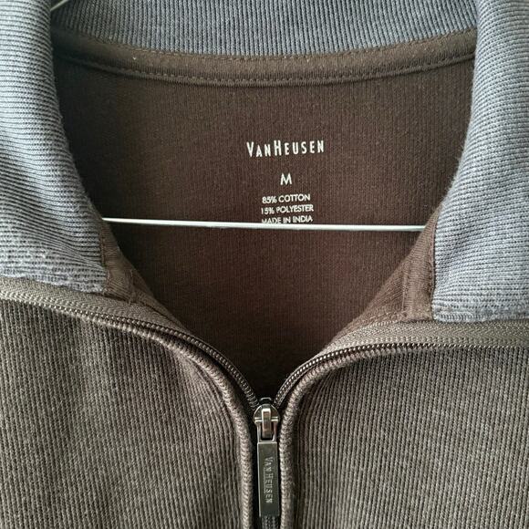 Van Heusen Men’s Brown Pull Over 1/4 Zip Ribbed Sweater - Picture 5 of 8